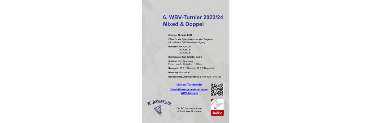 6. WBV-Turnier für Doppel und Mixed - 
